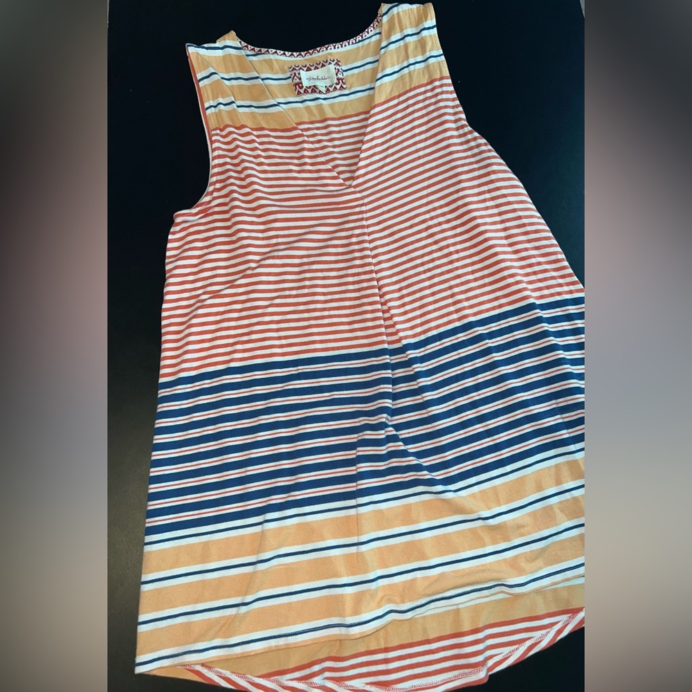 Deletta for Anthropologie Hi Low Hem V Neck Striped Top Size Small EUC